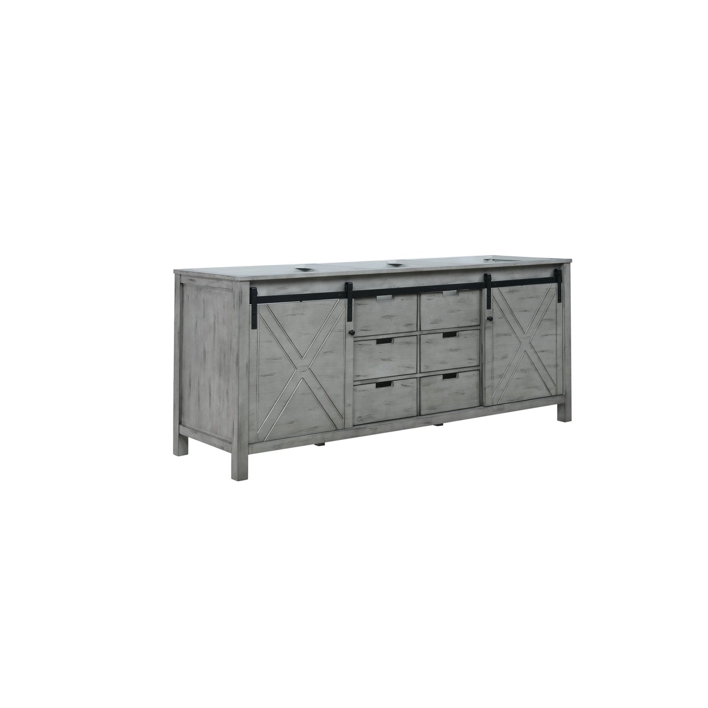 Marsyas 80" Ash Grey Double Vanity Ash Grey, White Quartz Top, White Square Sinks and 30" Mirrors w/ Faucets