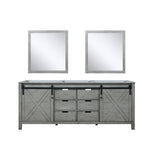 Marsyas 80" Ash Grey Double Vanity Ash Grey, White Quartz Top, White Square Sinks and 30" Mirrors w/ Faucets
