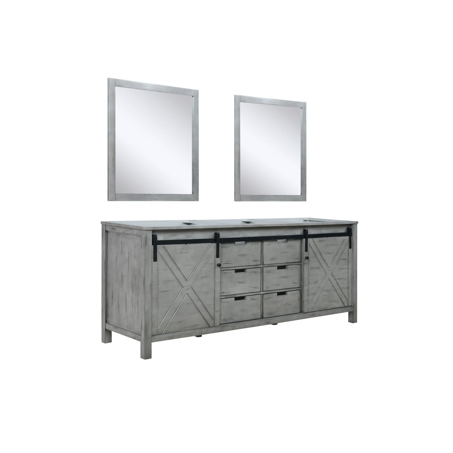 Marsyas 80" Ash Grey Double Vanity, no Top and 30" Mirrors