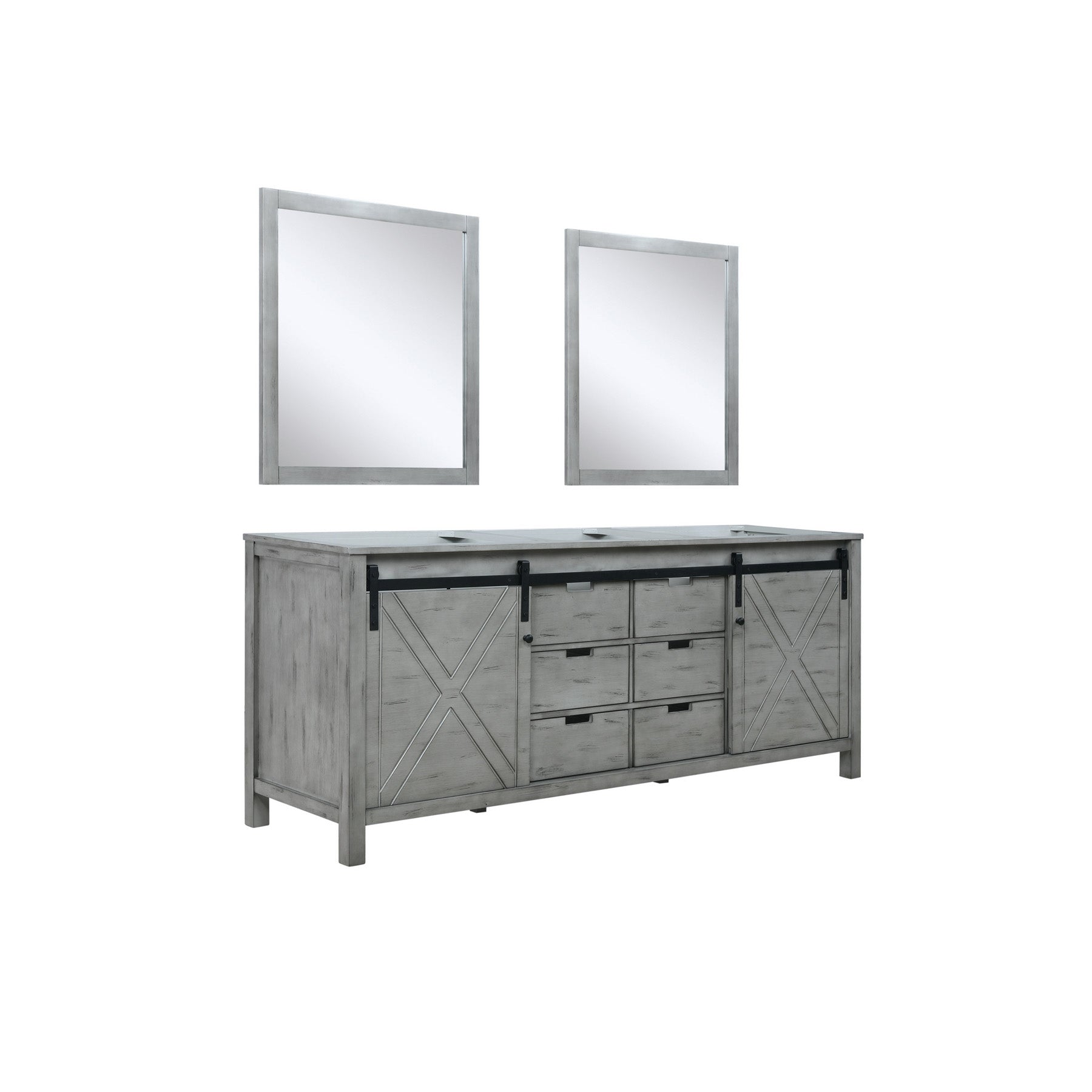 Marsyas 80" Ash Grey Double Vanity, no Top and 30" Mirrors