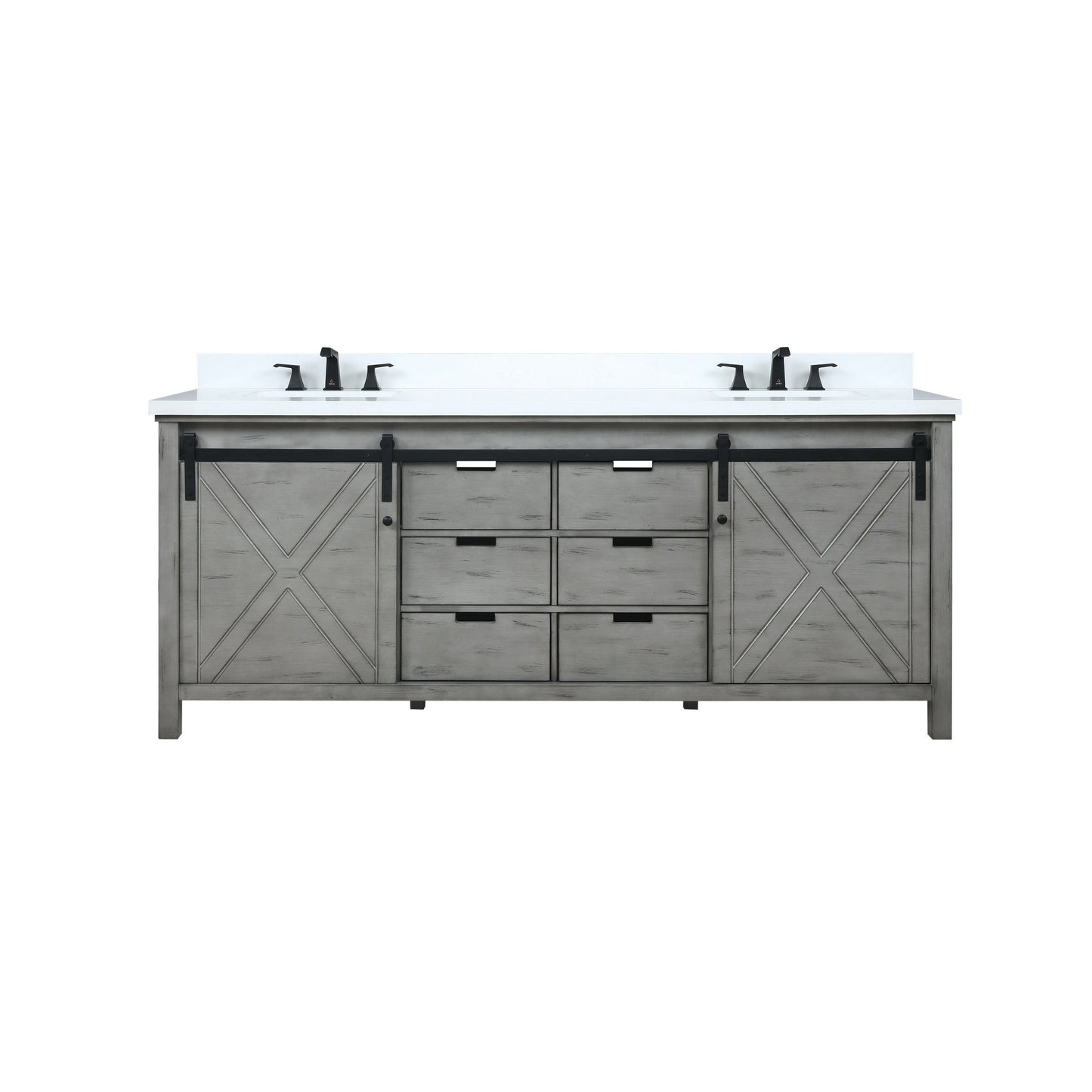 Marsyas 80" Ash Grey Double Vanity Ash Grey, White Quartz Top, White Square Sinks and 30" Mirrors w/ Faucets