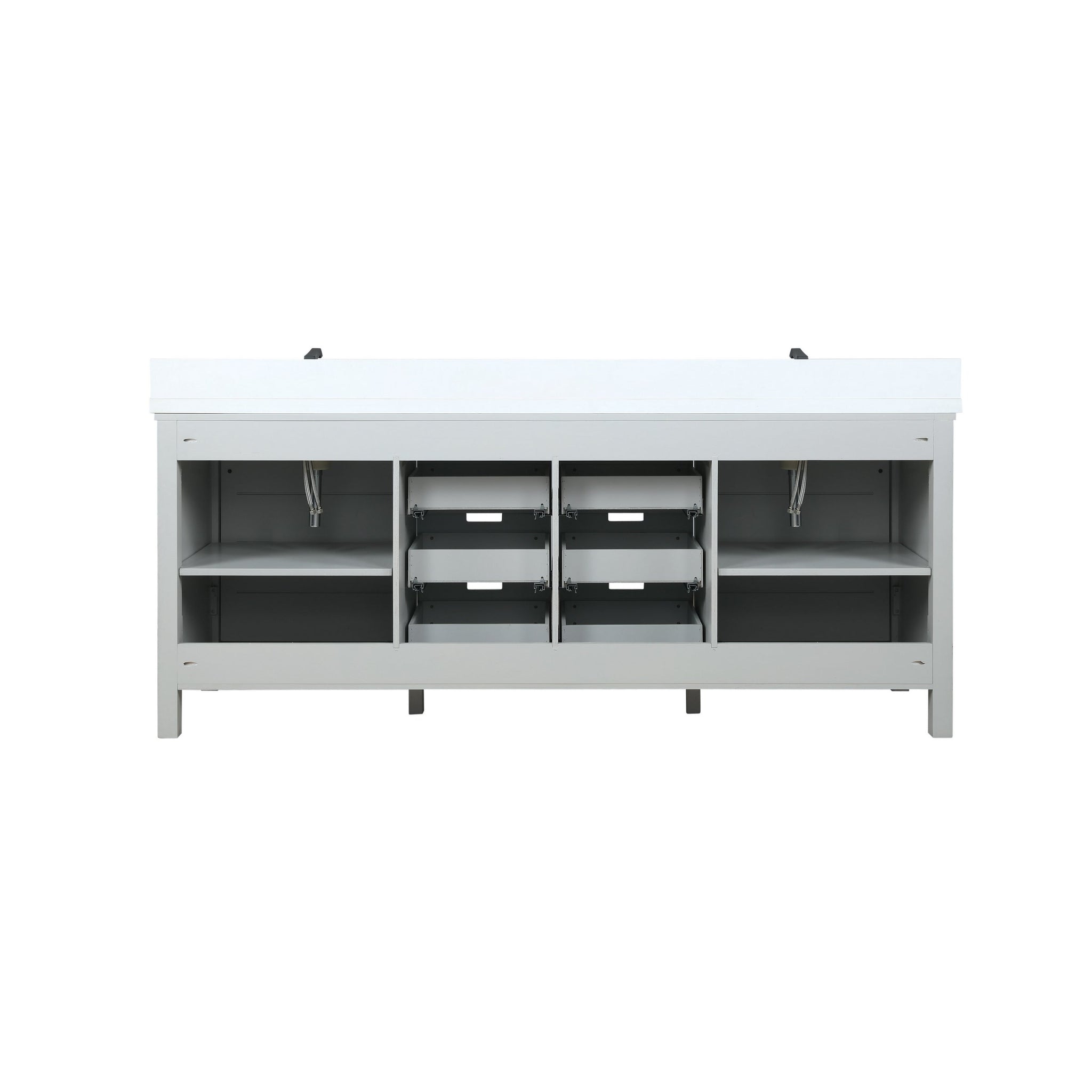 Marsyas 80" Ash Grey Double Vanity Ash Grey, White Quartz Top, White Square Sinks and 30" Mirrors w/ Faucets