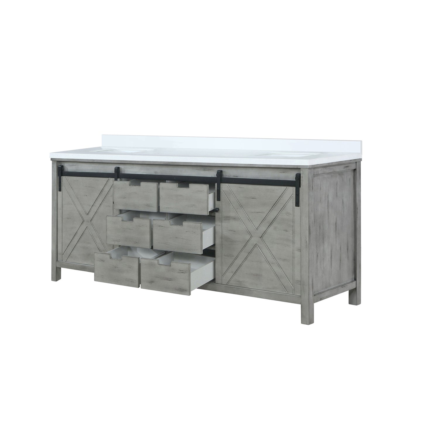 Marsyas 80 in. Freestanding Bathroom Vanity with White Quartz top, White Square Sink