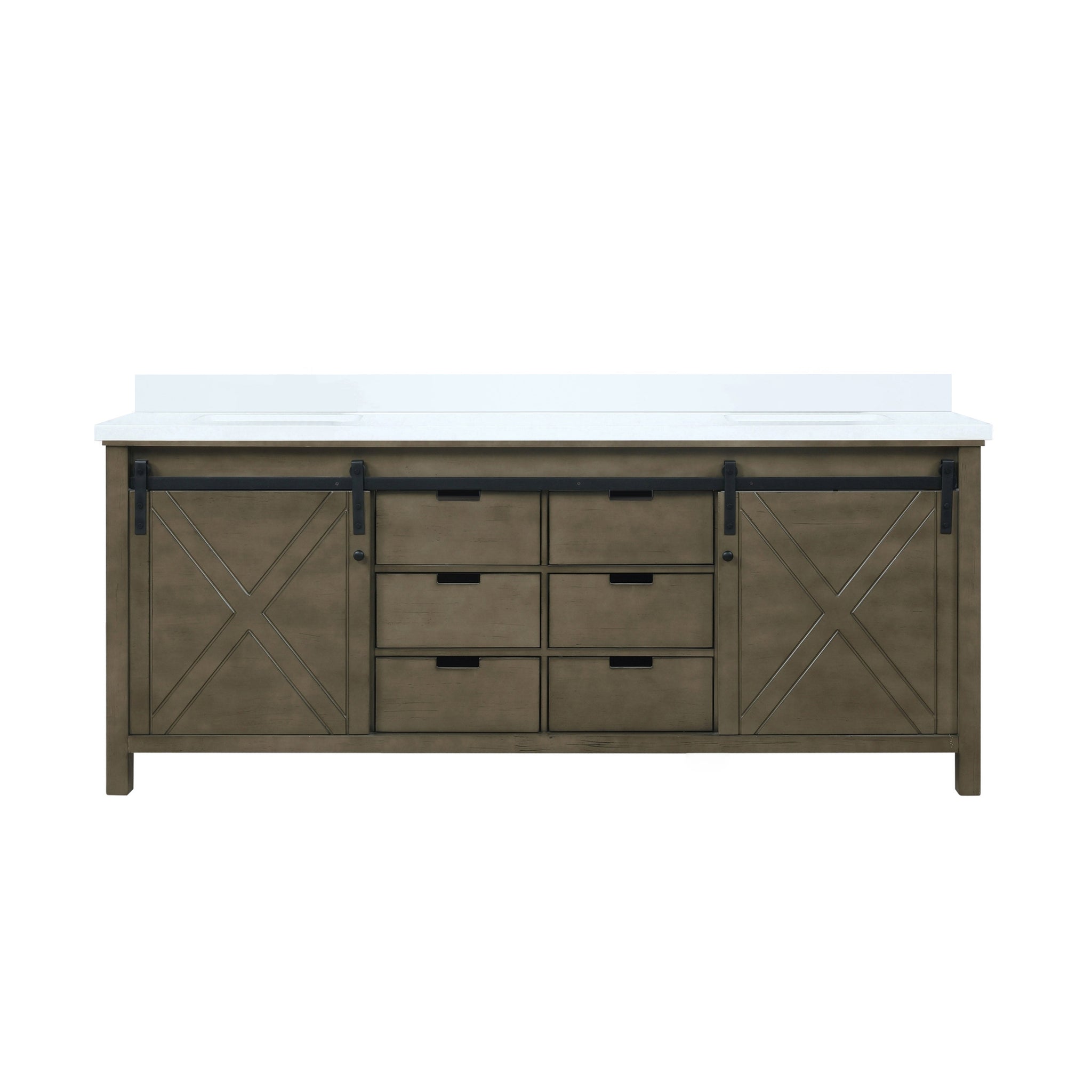 Marsyas 80 in. Freestanding Bathroom Vanity with White Quartz top, White Square Sink