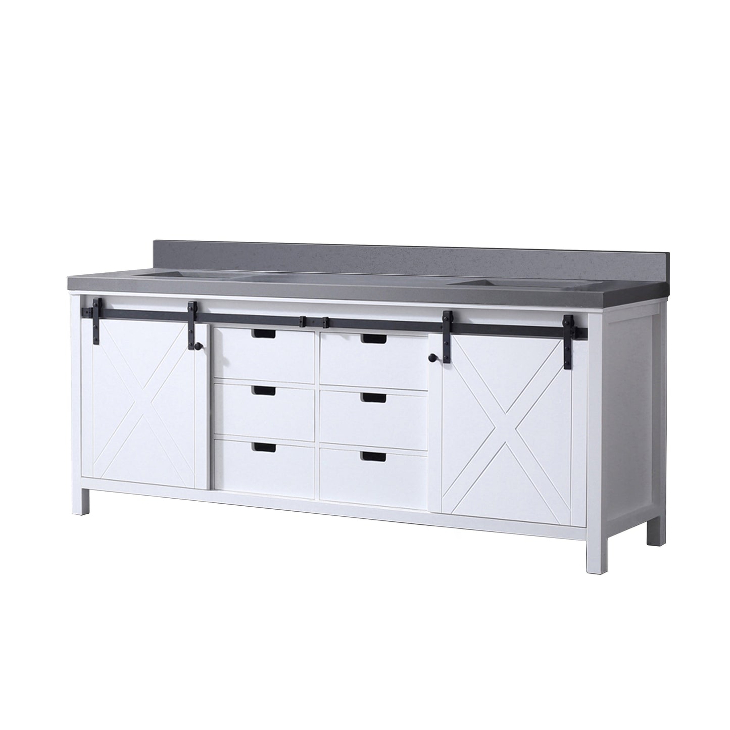 Marsyas 84 in. Freestanding Bathroom Vanity with White Quartz top, White Square Sink