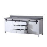 Marsyas 84 in. Freestanding Bathroom Vanity with White Quartz top, White Square Sink