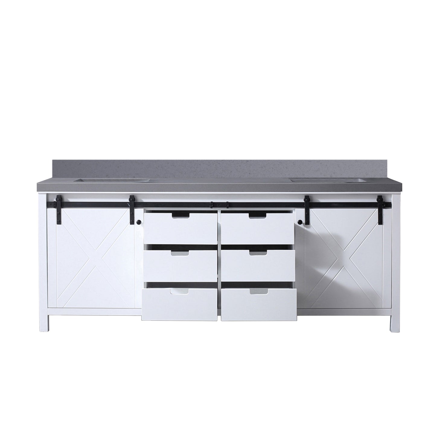 Marsyas 84 in. Freestanding Bathroom Vanity with White Quartz top, White Square Sink