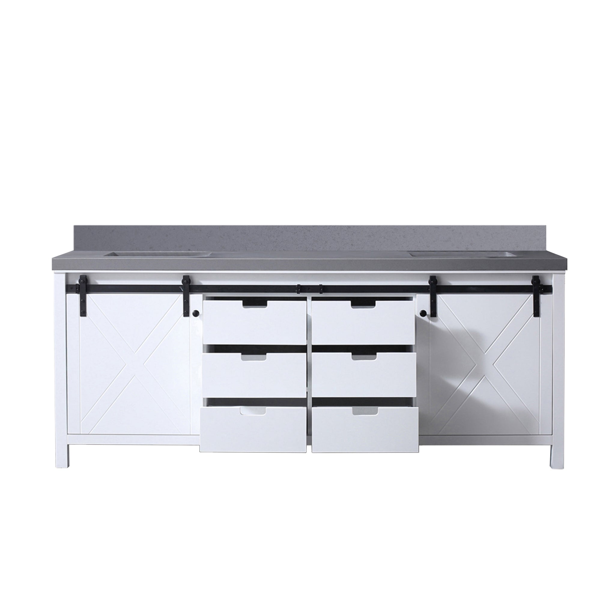 Marsyas 84 in. Freestanding Bathroom Vanity with White Quartz top, White Square Sink