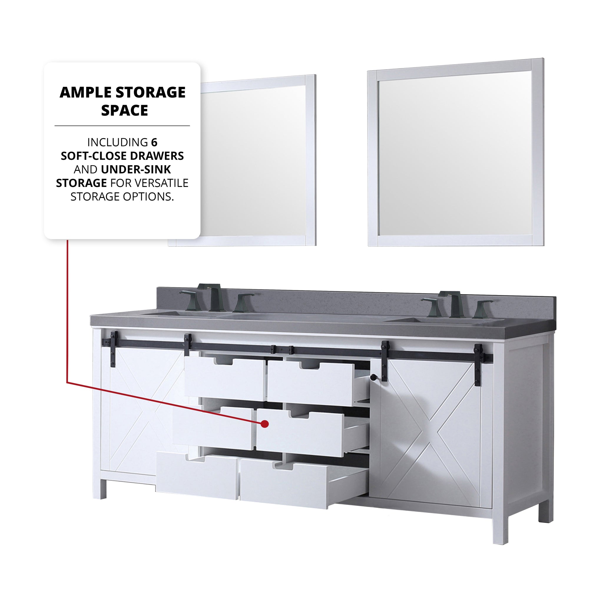 Marsyas 84 in. Freestanding Bathroom Vanity with White Quartz top, White Square Sink