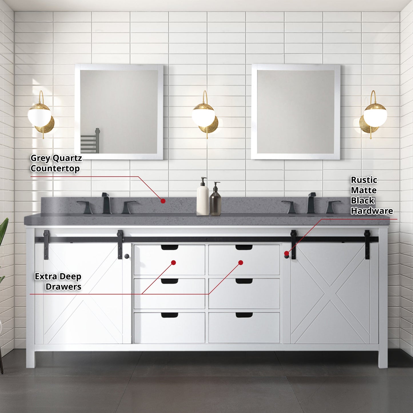 Marsyas 84 in. Freestanding Bathroom Vanity with White Quartz top, White Square Sink