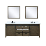 Marsyas 84" Brown Double Vanity, White Quartz Top, White Square Sinks and 34" Mirrors