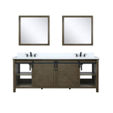 Marsyas 84" Brown Double Vanity, White Quartz Top, White Square Sinks and 34" Mirrors