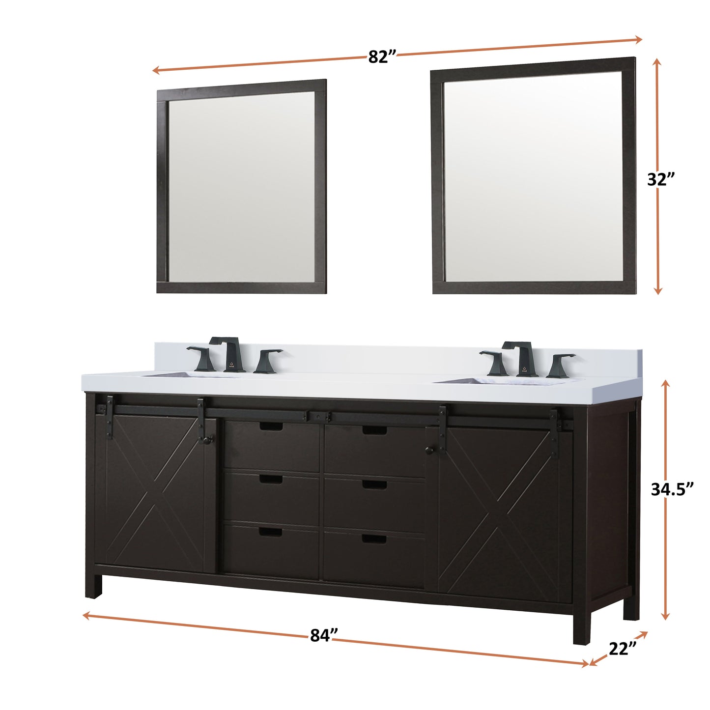 Marsyas 84 in. Freestanding Bathroom Vanity with White Quartz top, White Square Sink