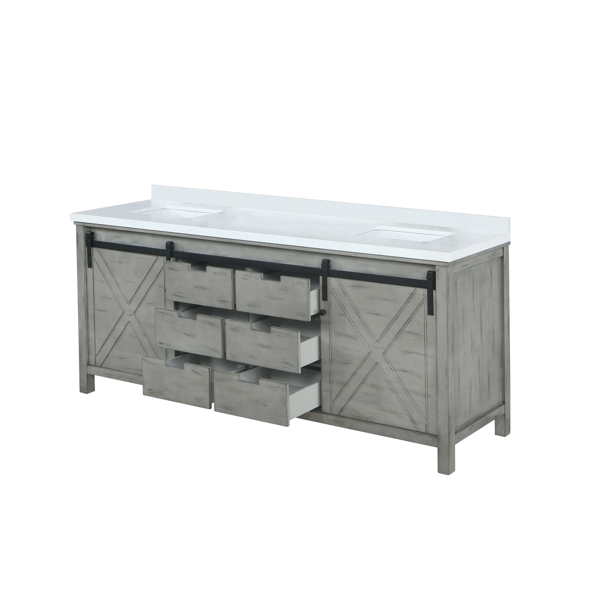 Marsyas 84 in. Freestanding Bathroom Vanity with White Quartz top, White Square Sink