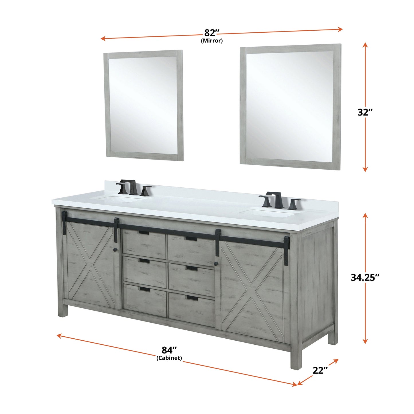 Marsyas 84 in. Freestanding Bathroom Vanity with White Quartz top, White Square Sink