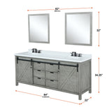 Marsyas 84 in. Freestanding Bathroom Vanity with White Quartz top, White Square Sink