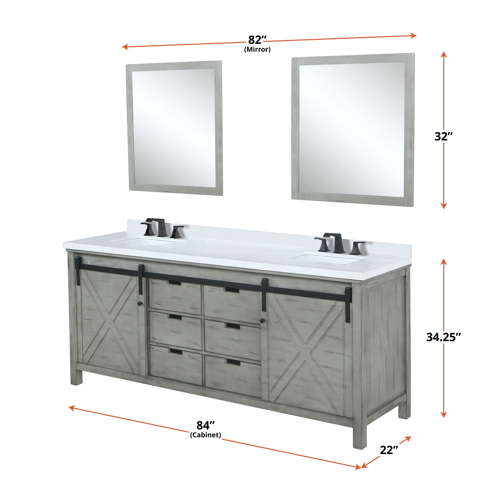Marsyas 84 in. Freestanding Bathroom Vanity with White Quartz top, White Square Sink
