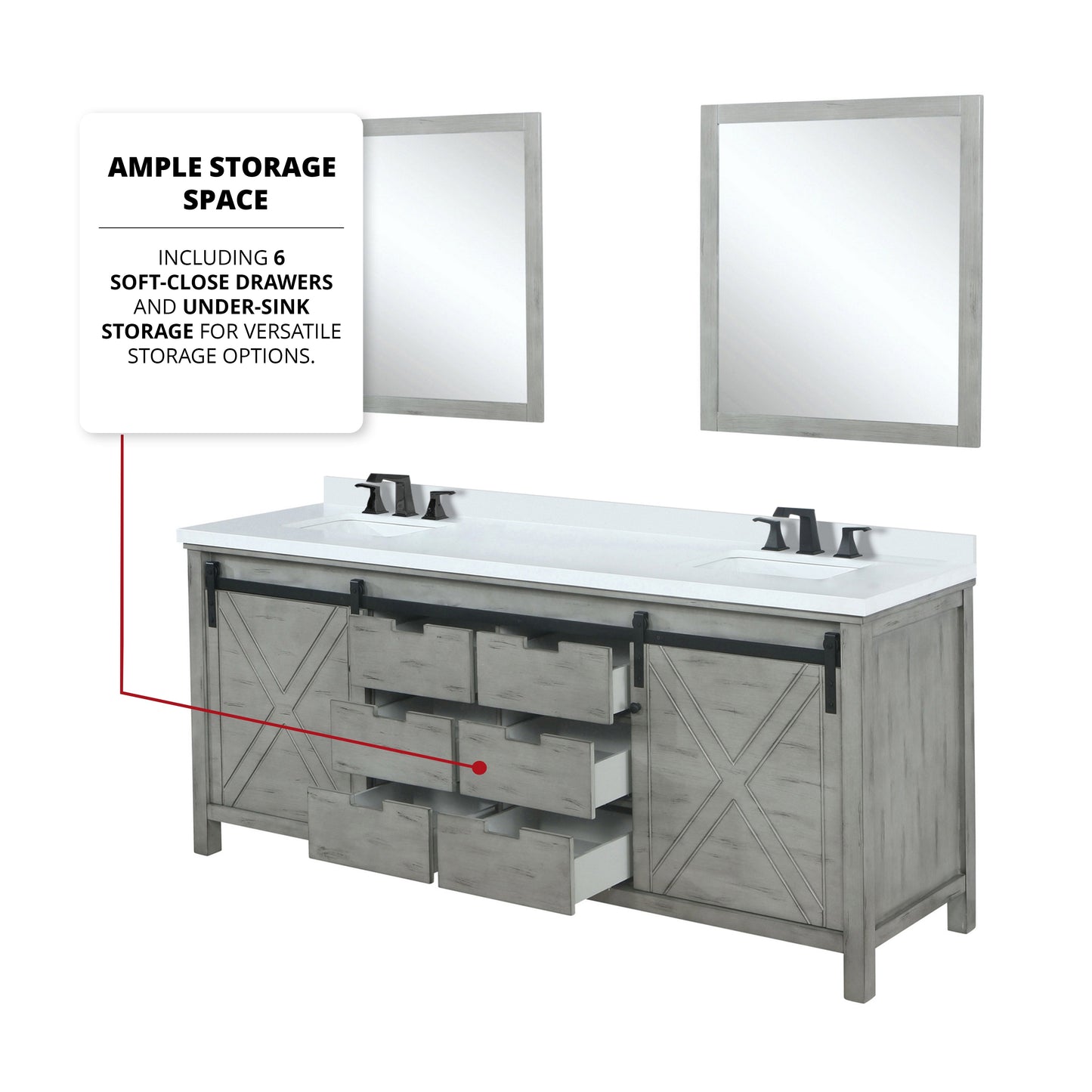 Marsyas 84 in. Freestanding Bathroom Vanity with White Quartz top, White Square Sink