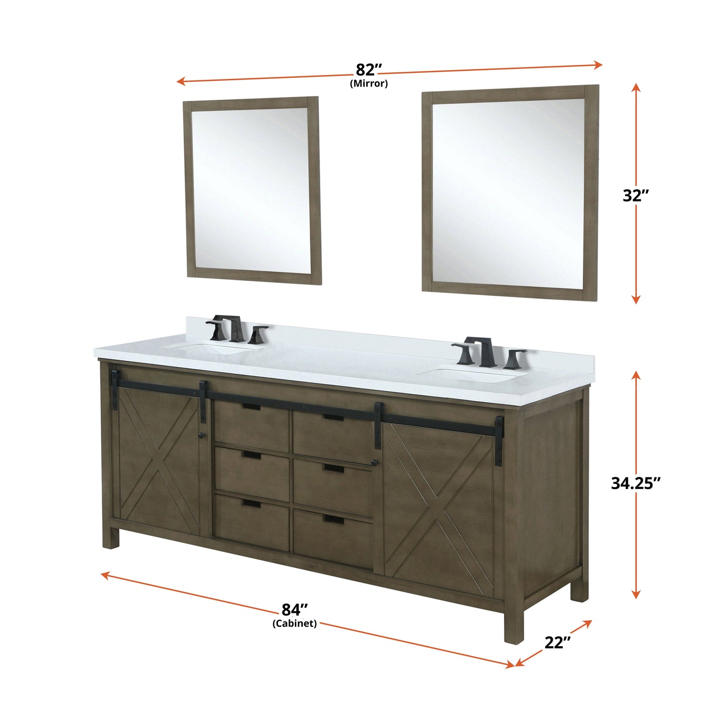 Marsyas 84 in. Freestanding Bathroom Vanity with White Quartz top, White Square Sink