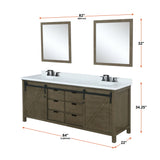 Marsyas 84 in. Freestanding Bathroom Vanity with White Quartz top, White Square Sink