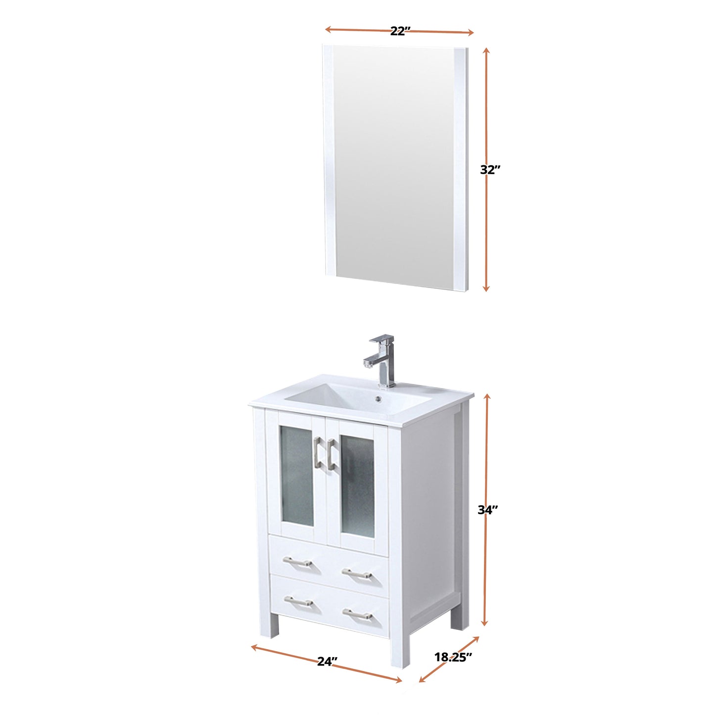 Volez 24 in. Freestanding Bathroom Vanity with Integrated Top, White integrated Square Sink