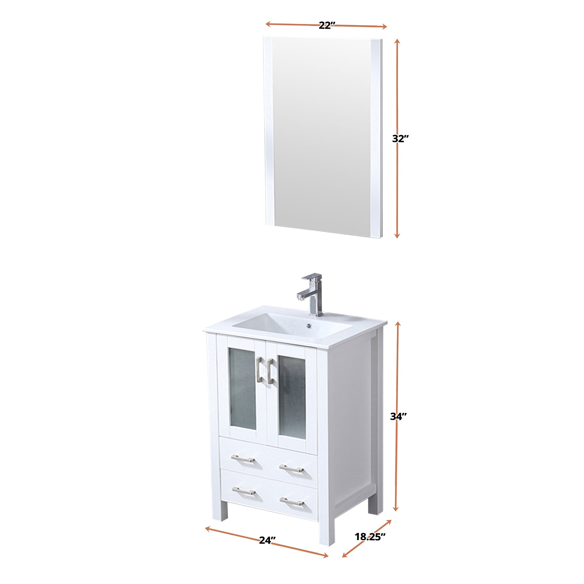 Volez 24 in. Freestanding Bathroom Vanity with Integrated Top, White integrated Square Sink