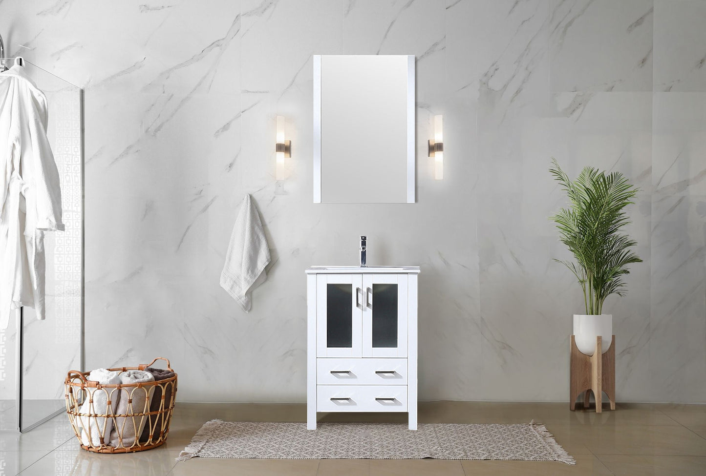 Volez 24 in. Freestanding Bathroom Vanity with Integrated Top, White integrated Square Sink