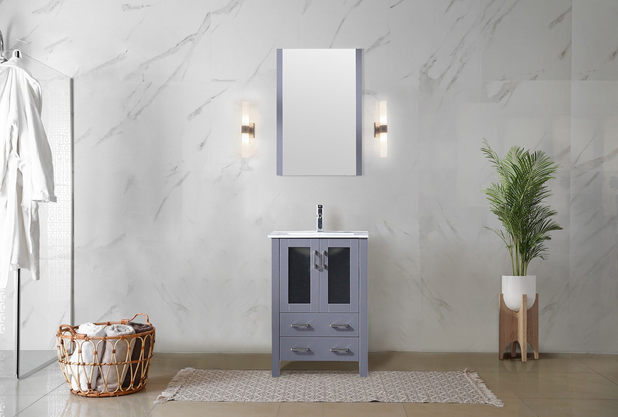 Volez 24 in. Freestanding Bathroom Vanity with Integrated Top, White integrated Square Sink