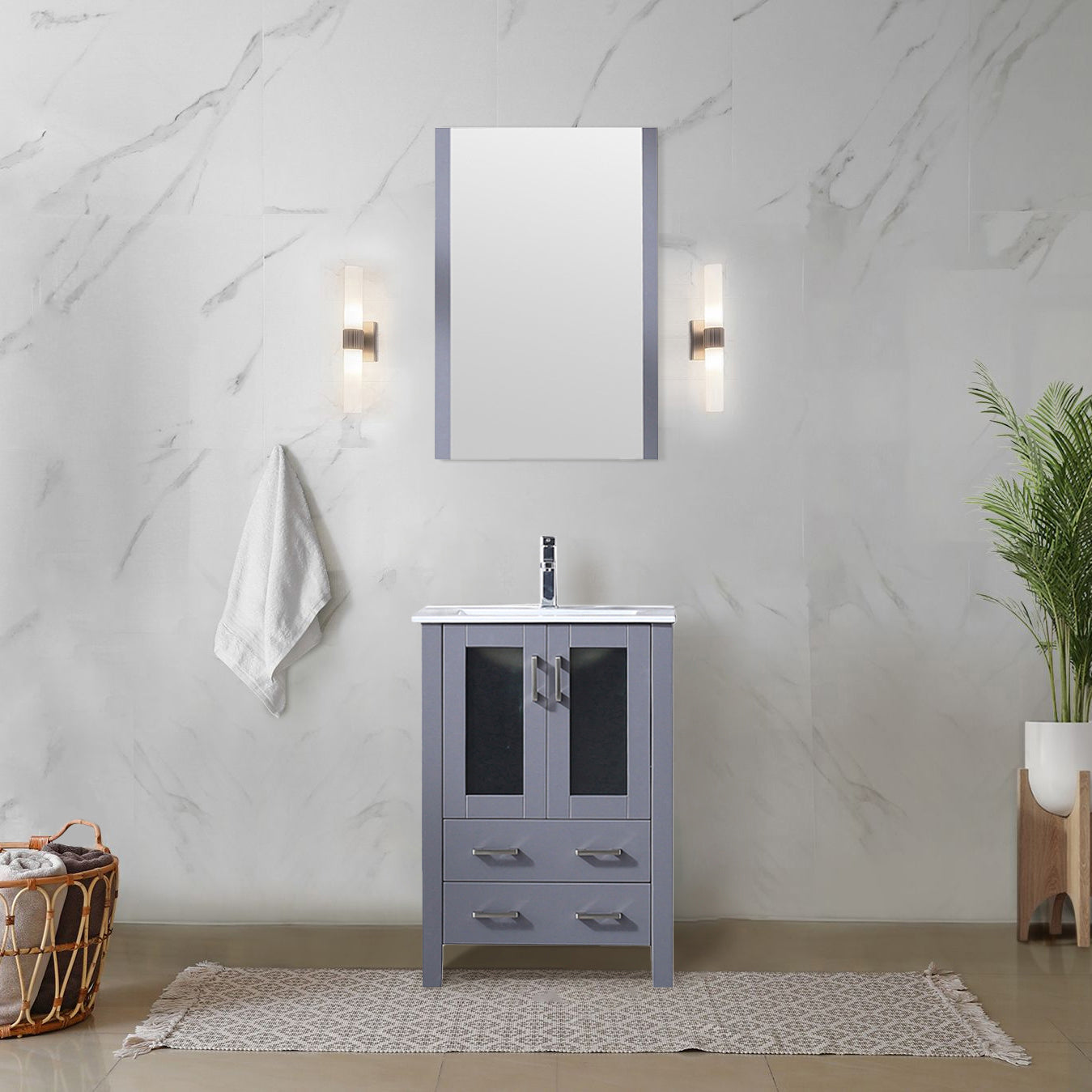 Volez 24 in. Freestanding Bathroom Vanity with Integrated Top, White integrated Square Sink