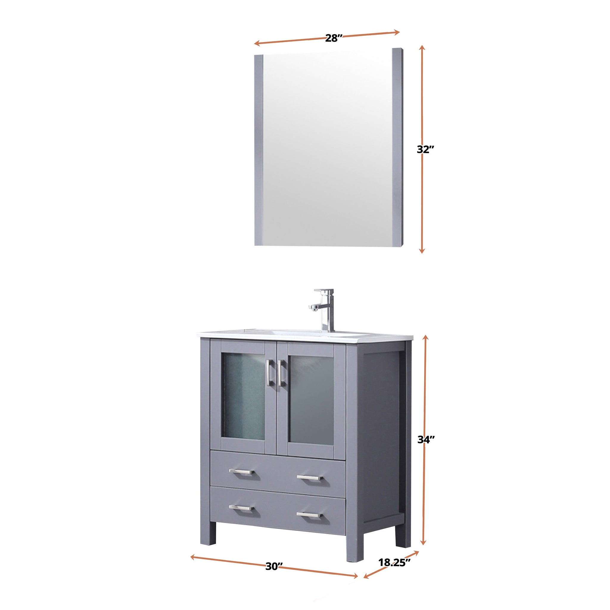 Volez 30 in. Freestanding Bathroom Vanity with Integrated Top, White integrated Square Sink