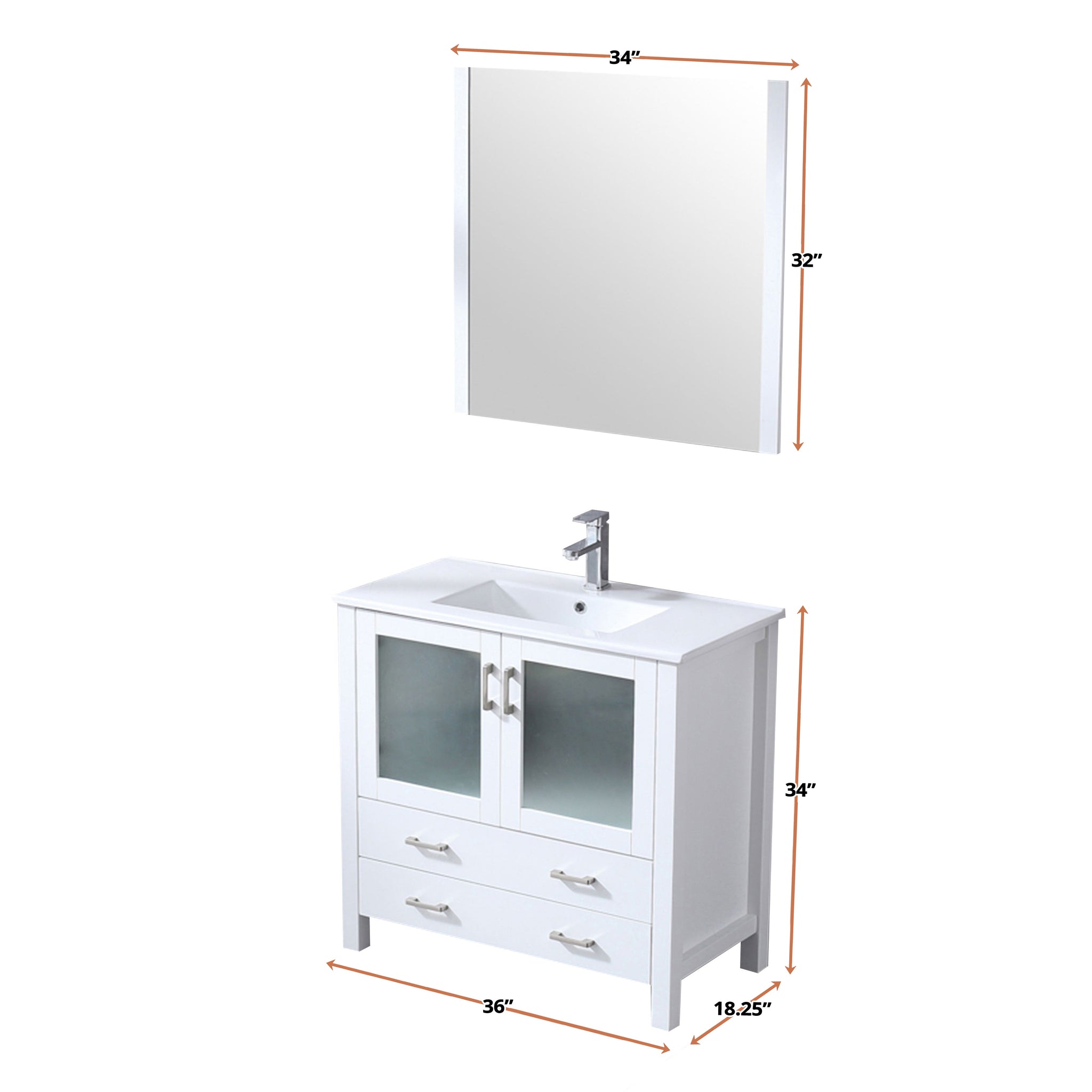 Volez 36 in. Freestanding Bathroom Vanity with Integrated Top, White integrated Square Sink