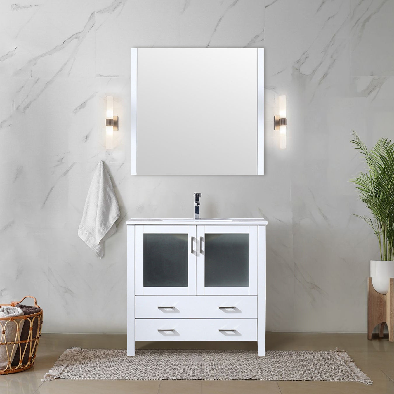 Volez 36 in. Freestanding Bathroom Vanity with Integrated Top, White integrated Square Sink
