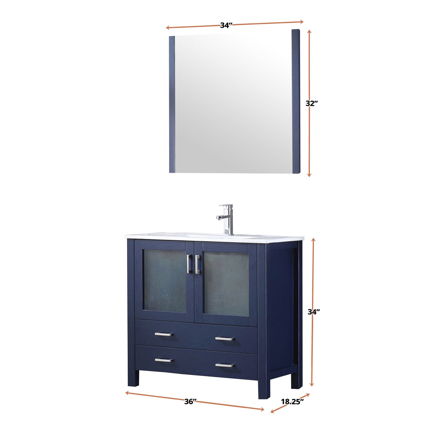 Volez 36 in. Freestanding Bathroom Vanity with Integrated Top, White integrated Square Sink