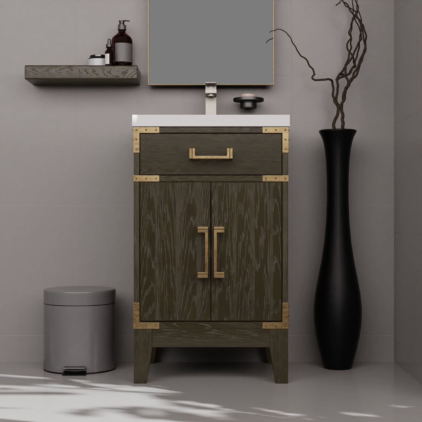 Laurel 20 in W x 18 in D Brown Oak Single Bath Vanity