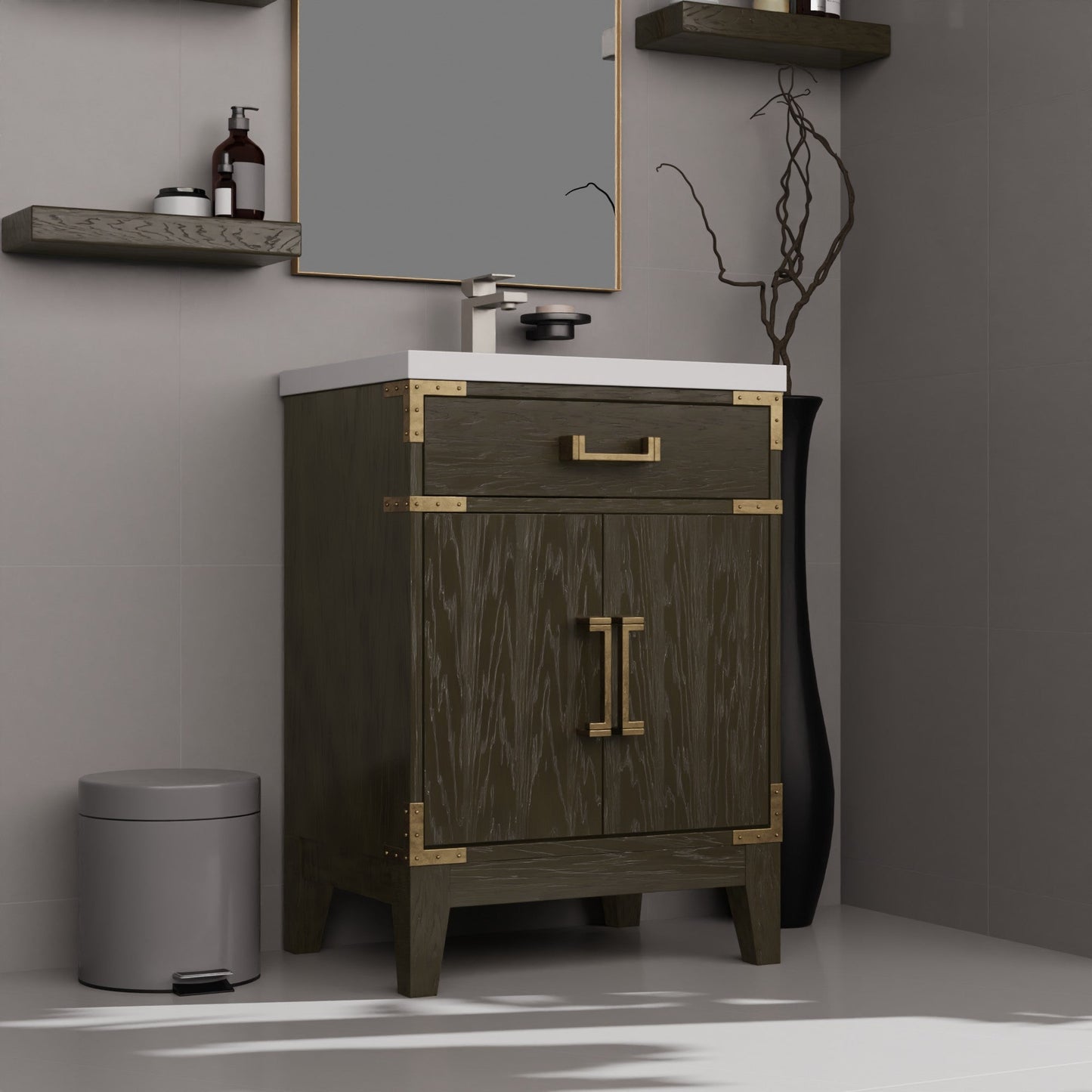 Laurel 24 in W x 18 in D Brown Oak Single Bath Vanity