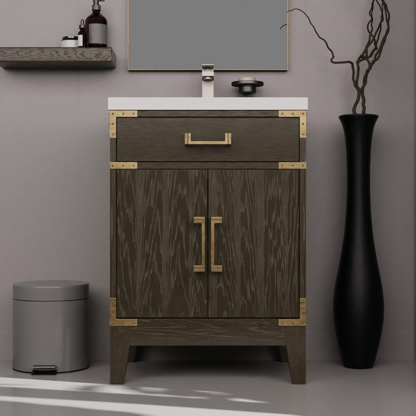 Laurel 24 in W x 18 in D Brown Oak Single Bath Vanity