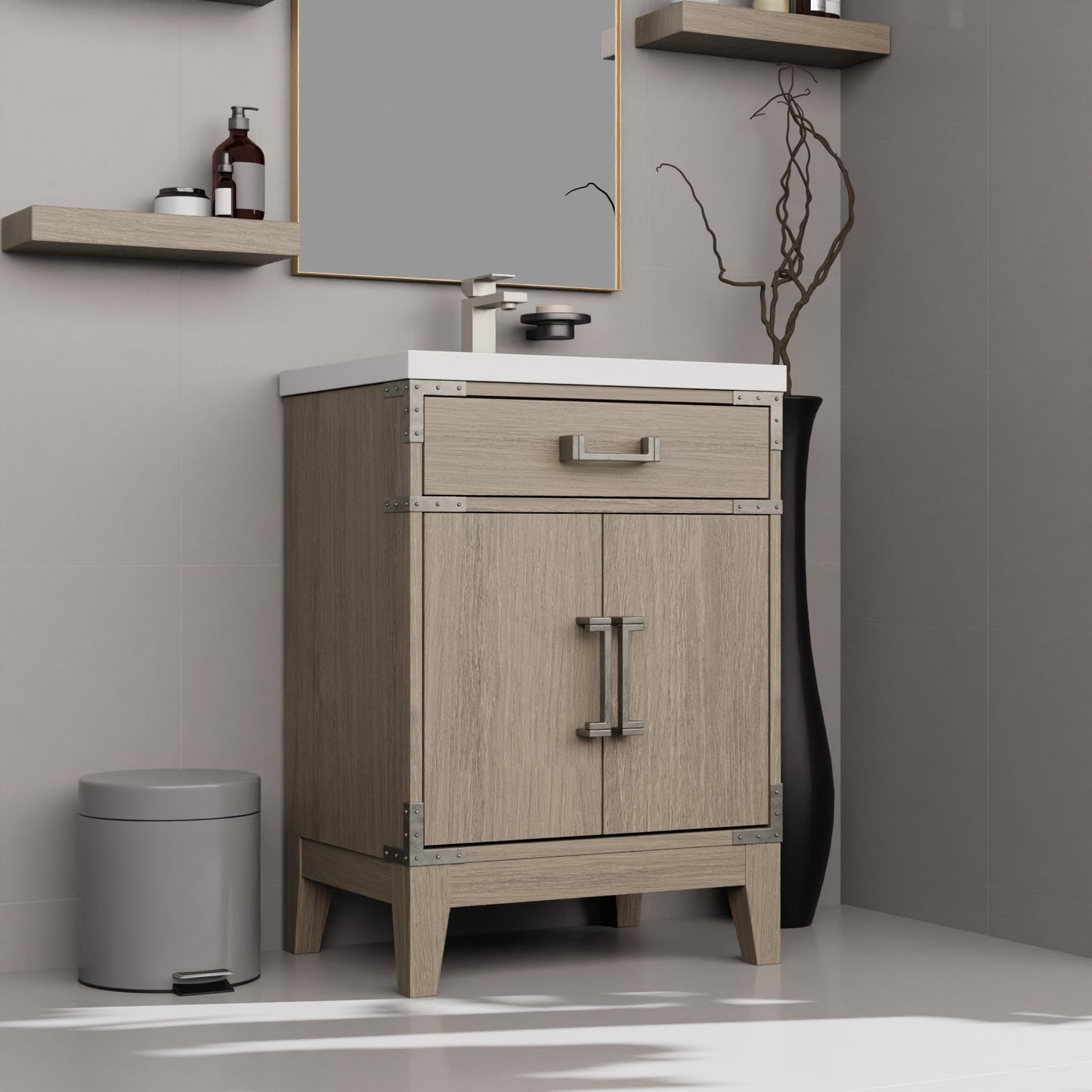 Laurel 24 in W x 18 in D Grey Oak Single Bath Vanity