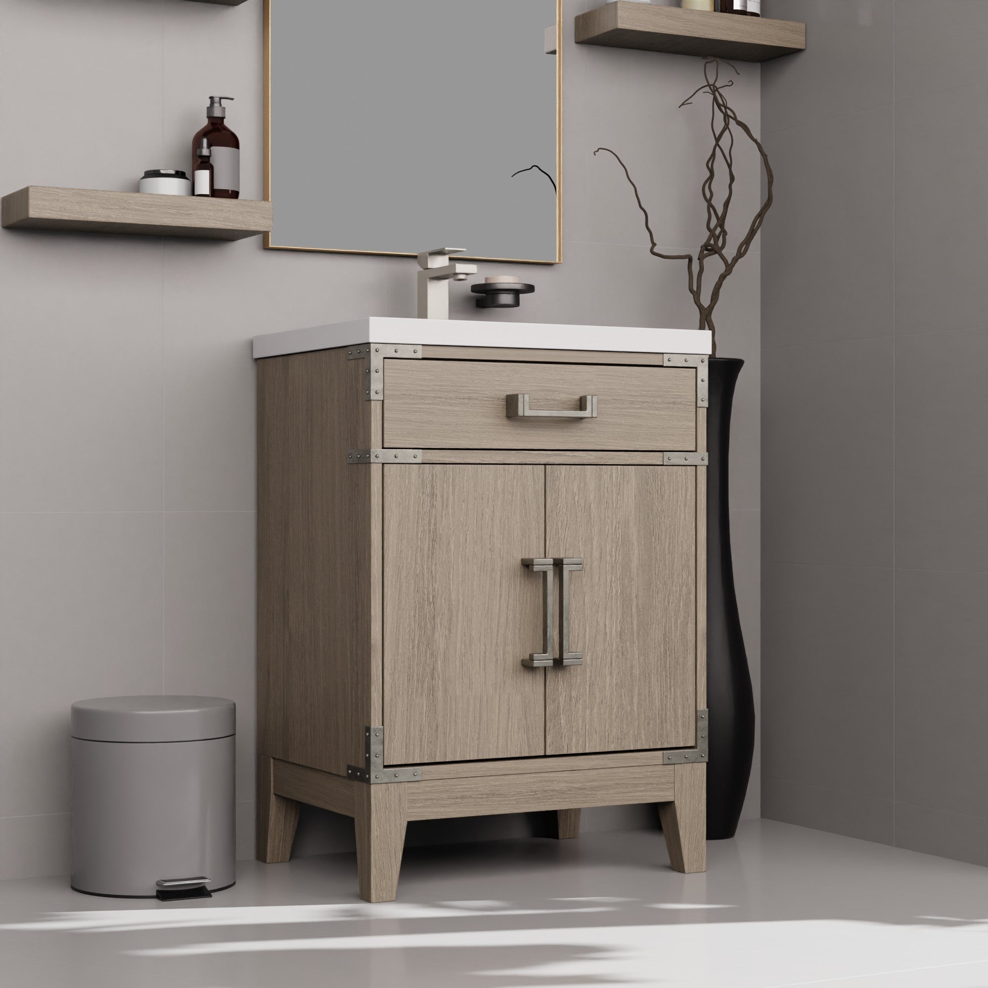 Laurel 24 in W x 18 in D Grey Oak Single Bath Vanity