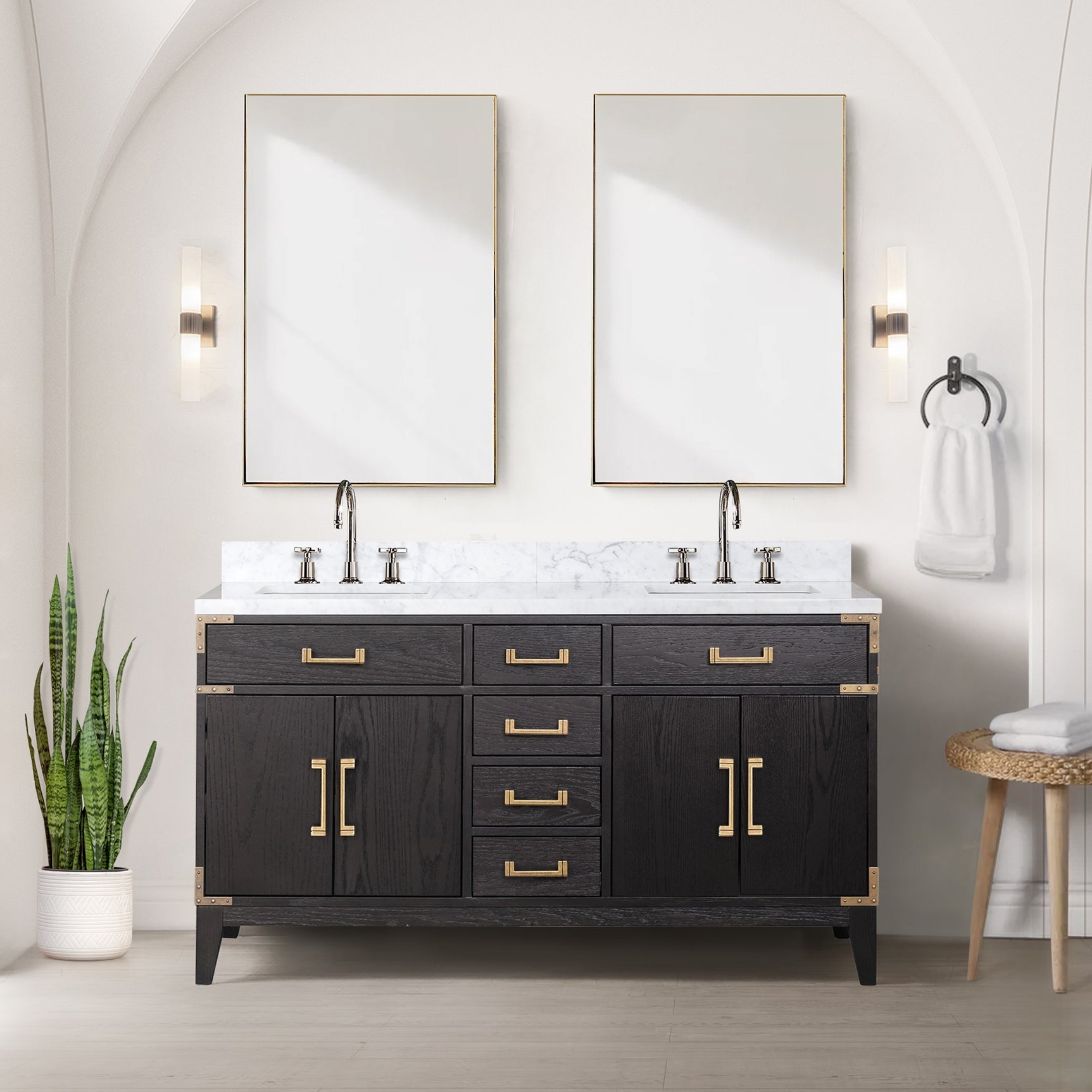 Laurel 60 in. Freestanding Bathroom Vanity with Carrara Marble Sink Top