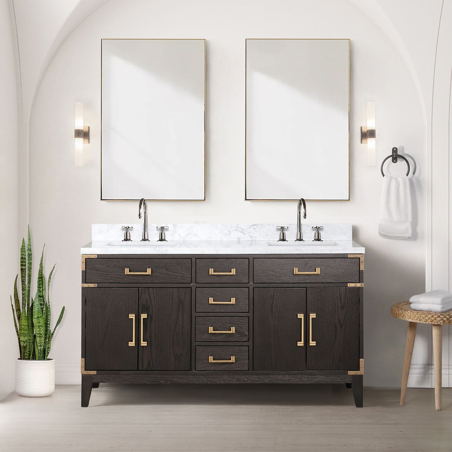 Laurel 60 in. Freestanding Bathroom Vanity with Carrara Marble Sink Top