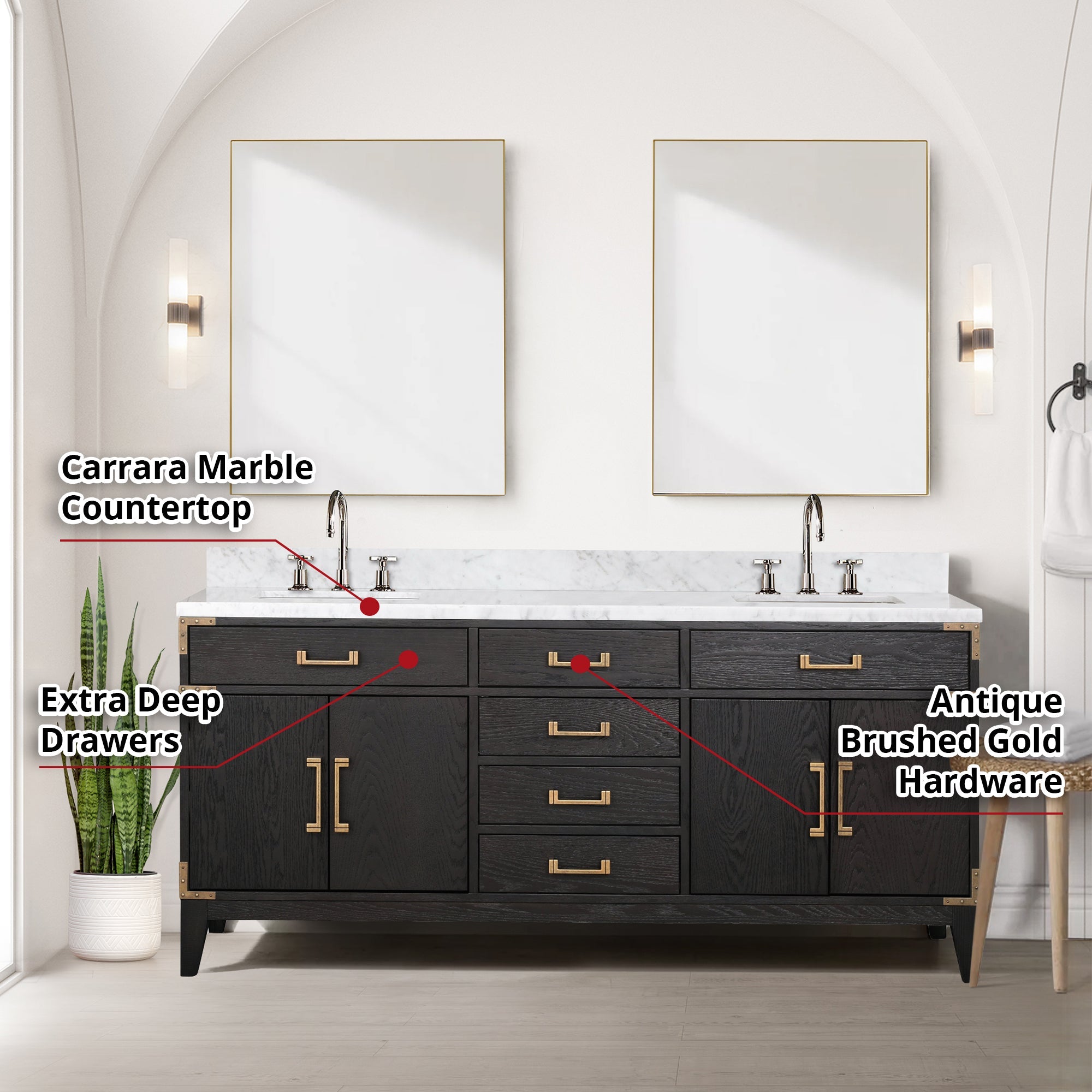 Laurel 72 in. Freestanding Bathroom Vanity with Carrara Marble Sink Top