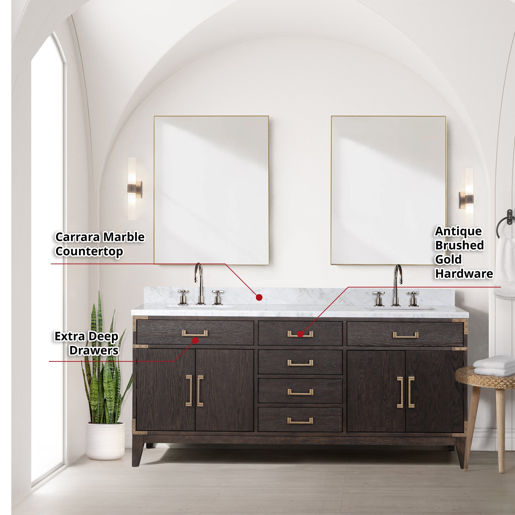 Laurel 72 in. Freestanding Bathroom Vanity with Carrara Marble Sink Top