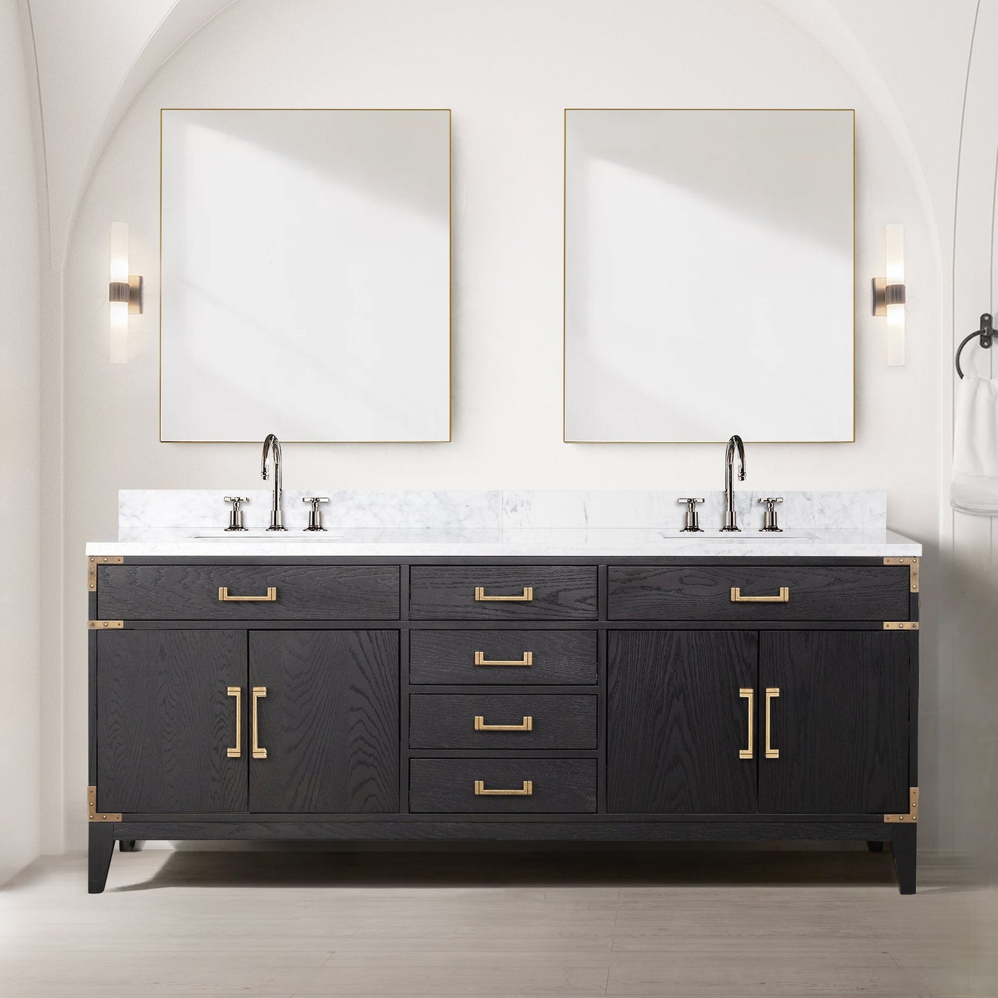 Laurel 80 in. Freestanding Bathroom Vanity with Carrara Marble Sink Top