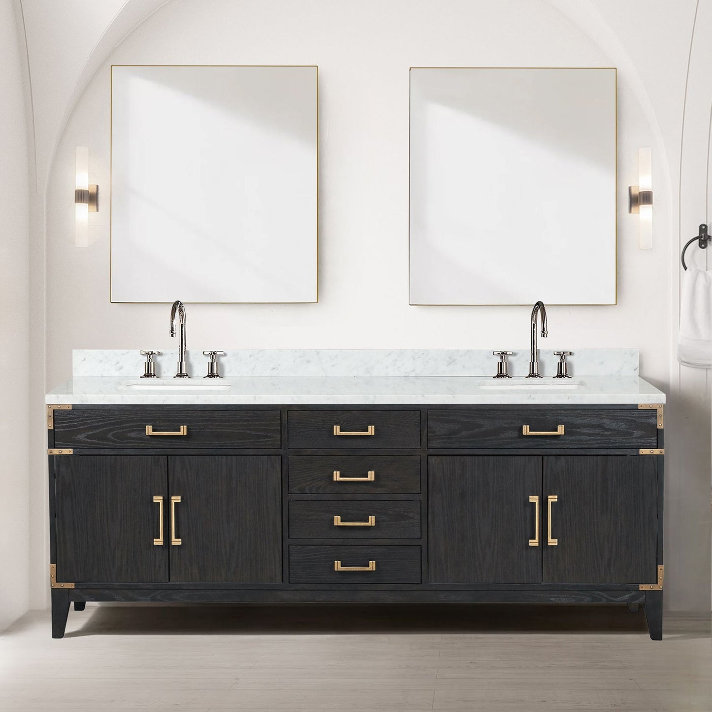 Laurel 84 in. Freestanding Bathroom Vanity with Carrara Marble Sink Top