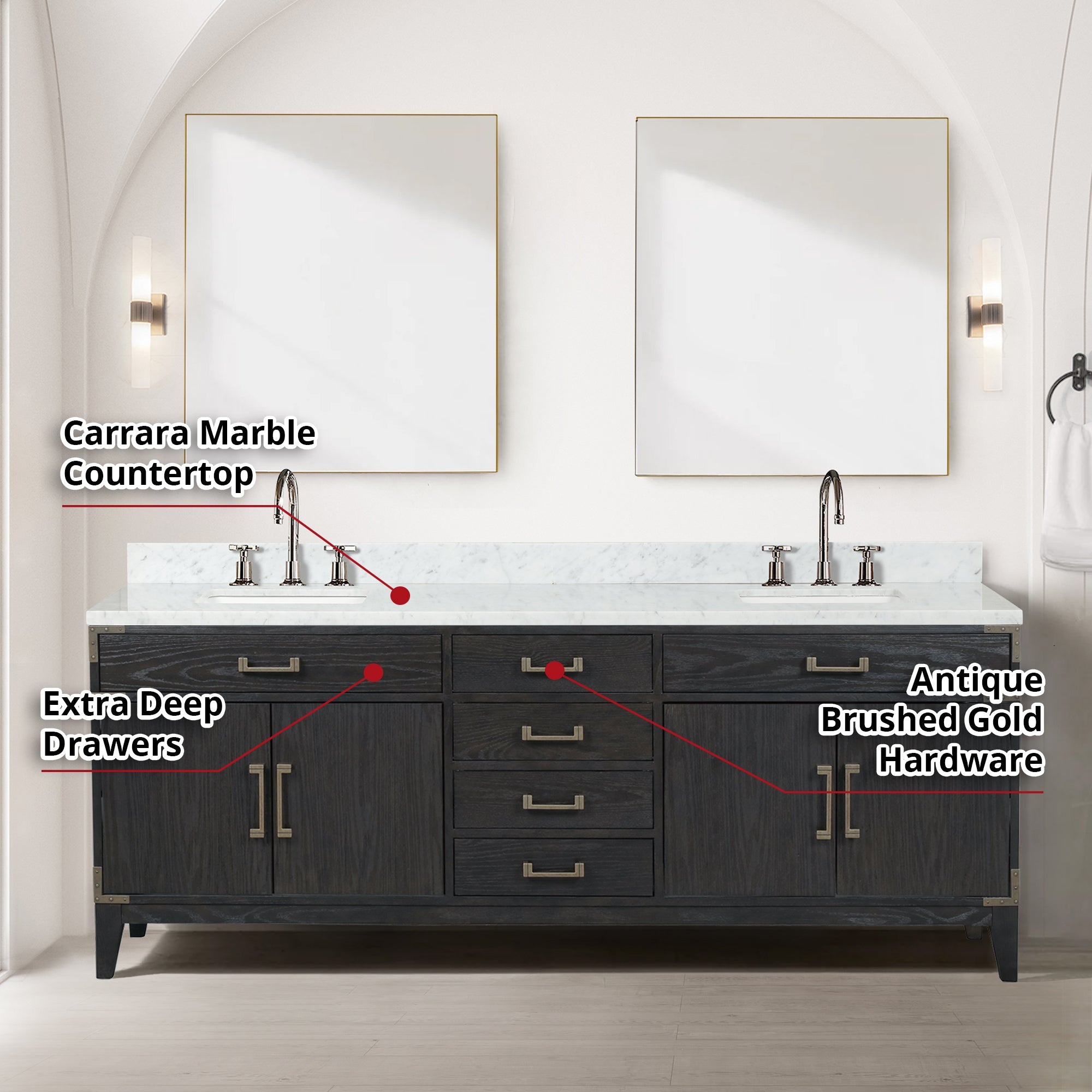 Laurel 84 in. Freestanding Bathroom Vanity with Carrara Marble Sink Top