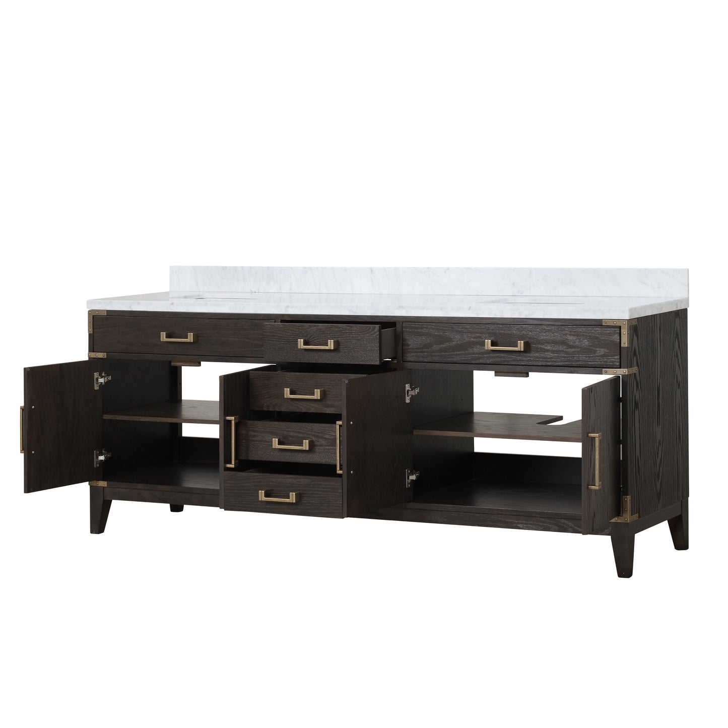 Laurel 84 in. Freestanding Bathroom Vanity with Carrara Marble Sink Top