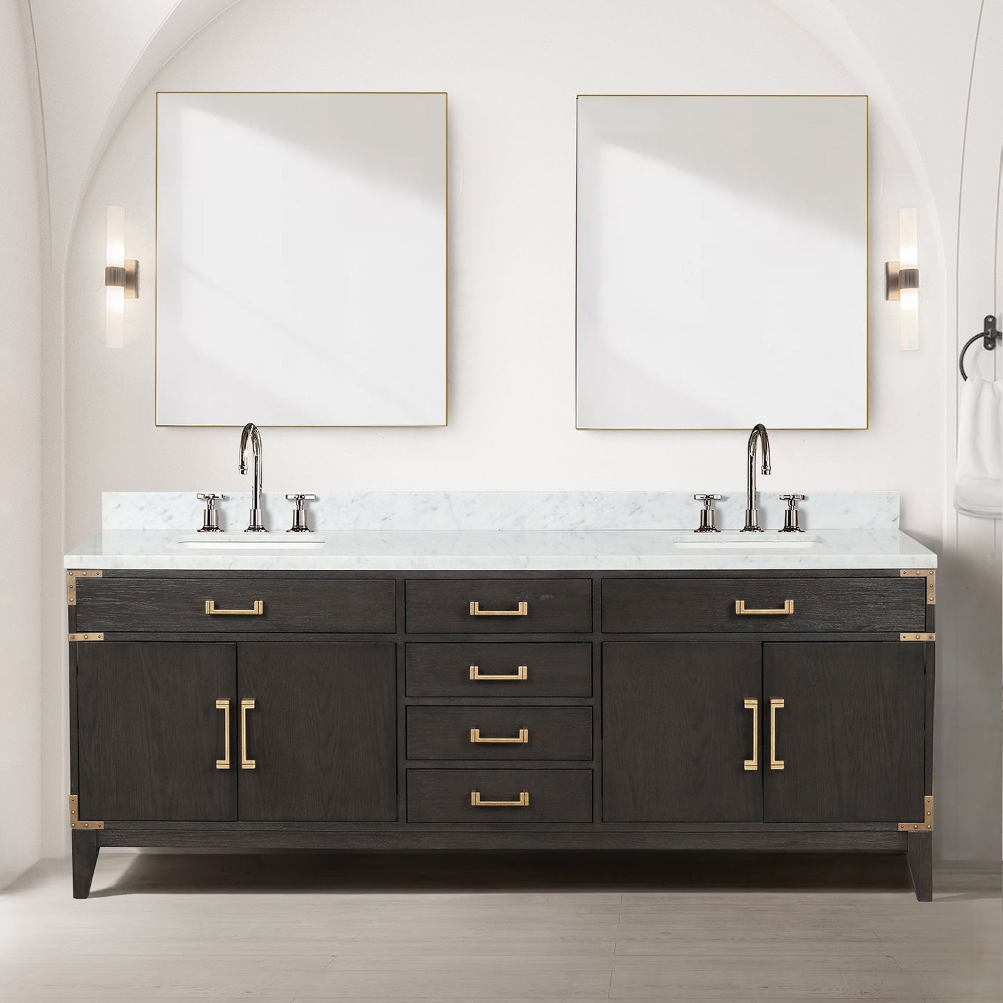 Laurel 84 in. Freestanding Bathroom Vanity with Carrara Marble Sink Top