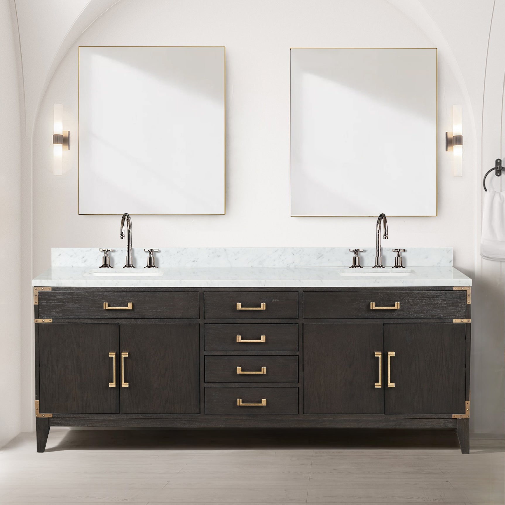 Laurel 84 in. Freestanding Bathroom Vanity with Carrara Marble Sink Top
