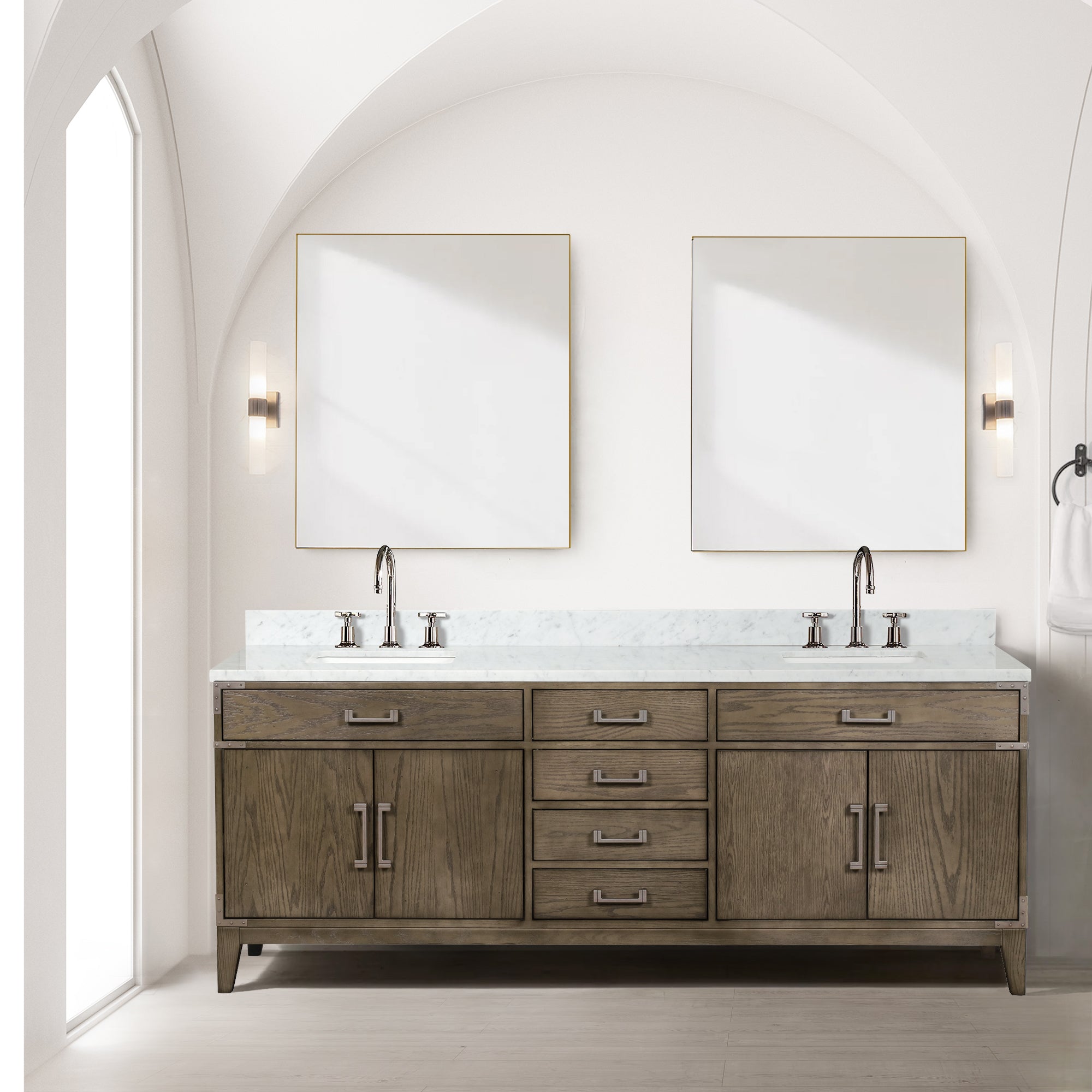 Laurel 84 in. Freestanding Bathroom Vanity with Carrara Marble Sink Top