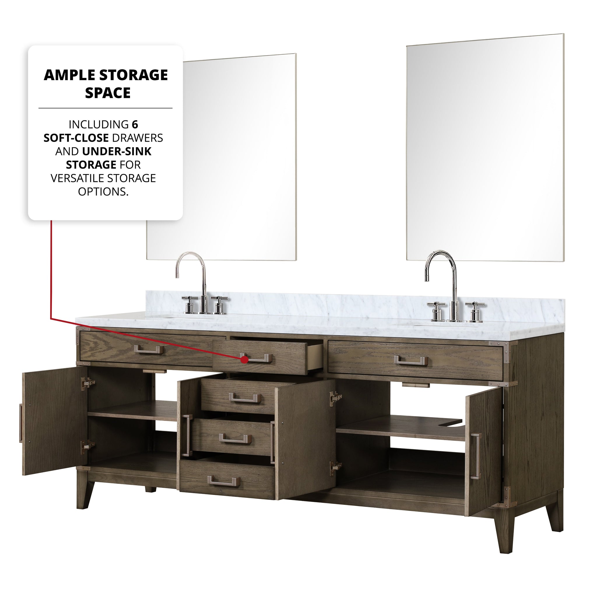 Laurel 84 in. Freestanding Bathroom Vanity with Carrara Marble Sink Top